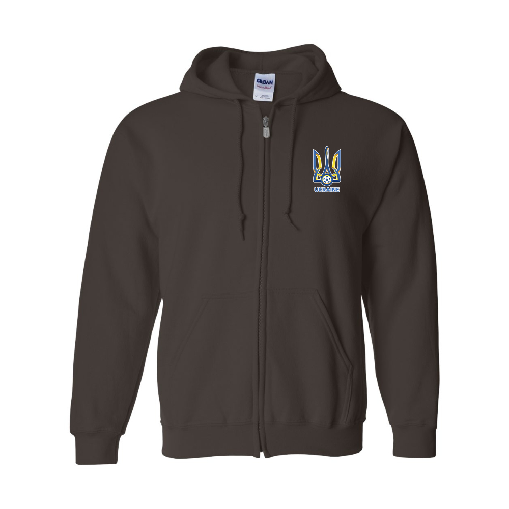 Men's Ukraine National Football Soccer Team Gildan  Heavy Blend Full Zip Hooded Sweatshirt